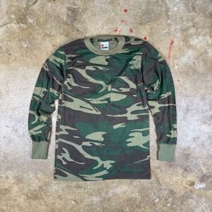 Vintage Signal Camouflage Long Sleeve Pocket Tee‎ Men's Small Green USA Made